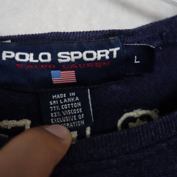 Vtg POLO SPORT Football Jersey T-Shirt Sewn Patches #22 Blue White Men's L - Picture 7 of 11